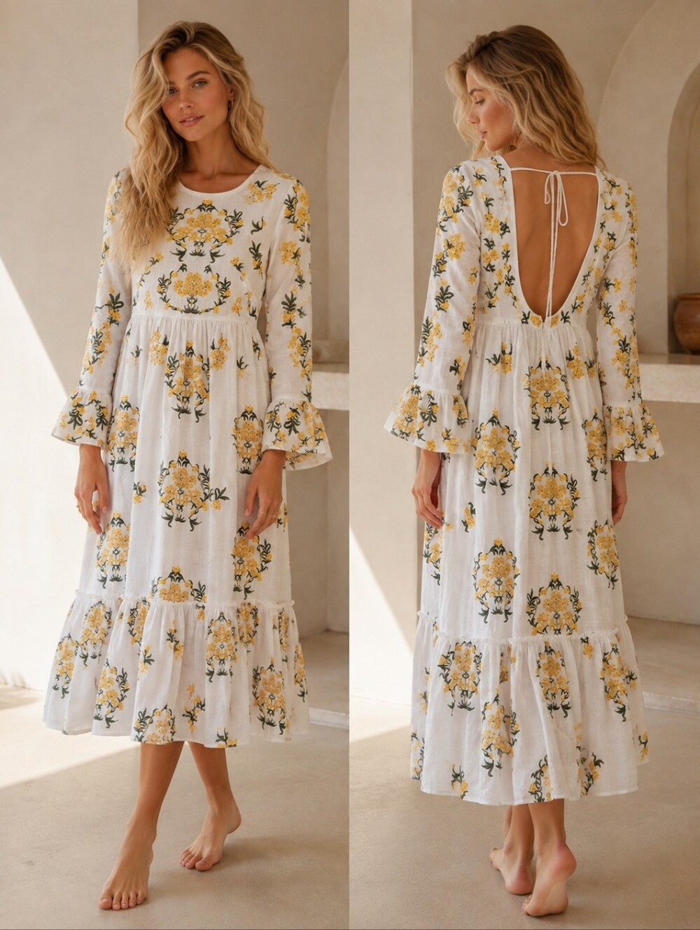 Agua by Agua Bendita Barbara Embroidered Linen Midi Dress S